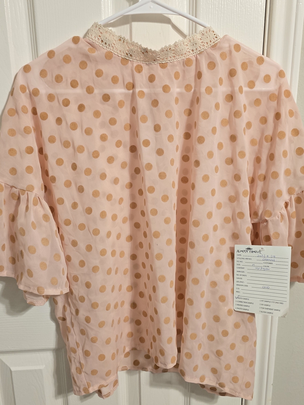 Almost Famous Peach Polka Dot Lace-Trim Blouse